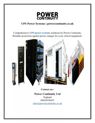UPS Power Systems | powercontinuity.co.uk