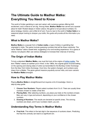 The Ultimate Guide to Madhur Matka: Everything You Need to Know