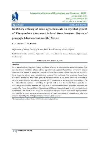 Inhibitory efficacy of some agrochemicals on mycelial growth of Phytophthora