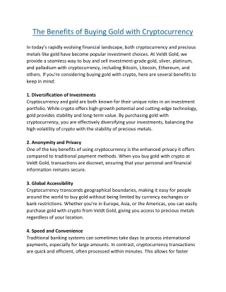 The Benefits of Buying Gold with Cryptocurrency