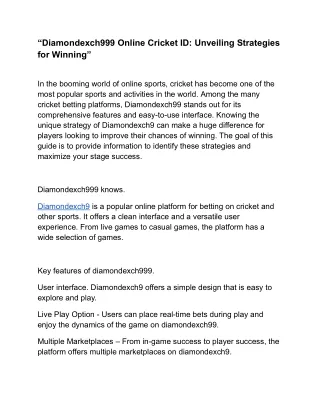 “Diamondexch999 Online Cricket ID_ Unveiling Strategies for Winning”