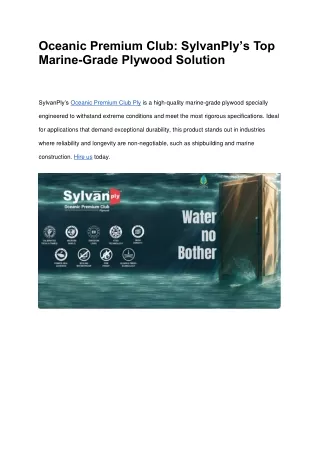 Oceanic Premium Club: SylvanPly’s Top Marine-Grade Plywood Solution