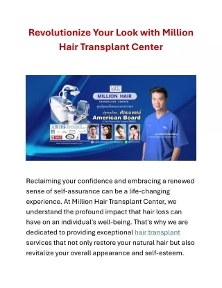 " Revolutionize Your Look: Million Hair Transplant Center's Cutting-Edge Hairtra