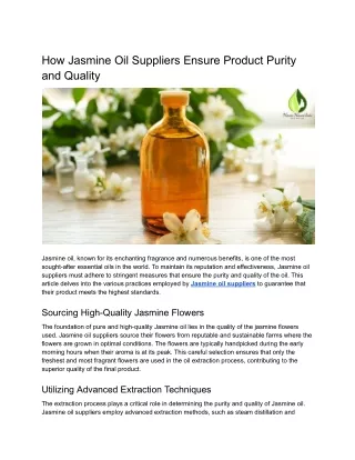 How Jasmine Oil Suppliers Ensure Product Purity and Quality