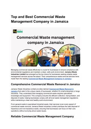 Commercial Waste Management Company in Jamaica