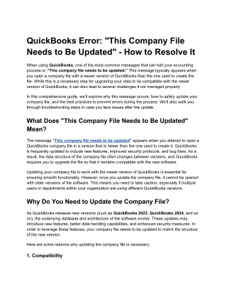 QuickBooks Error_ _This Company File Needs to Be Updated_ - How to Resolve It