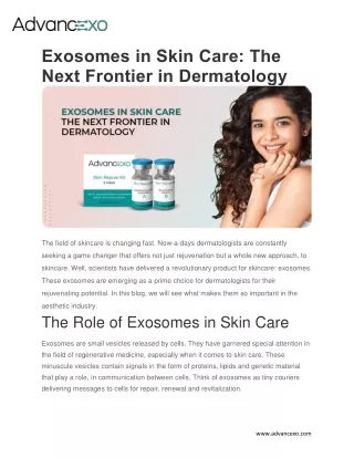Exosomes in Skin Care: The Next Frontier in Dermatology