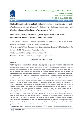 Study of the antibacterial and antioxidant properties of essential oils of plant