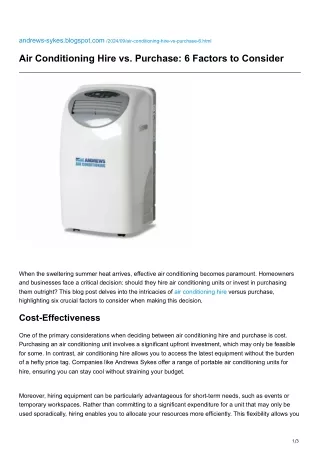 Air Conditioning Hire vs Purchase 6 Factors to Consider