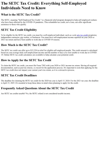 What is the SETC Tax Credit?