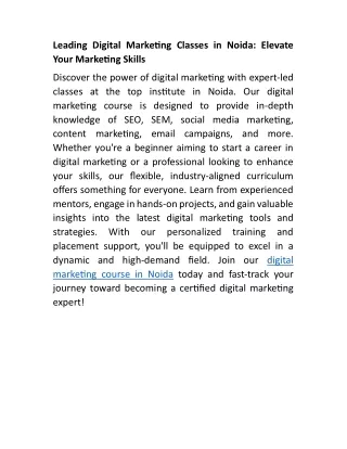 Leading Digital Marketing Classes in Noida: Elevate Your Marketing Skills