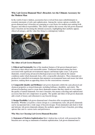 Affordable Luxury: Lab Grown Diamond Men’s Bracelet