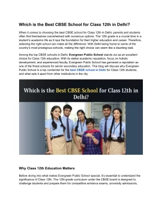 Which is the Best CBSE School for Class 12th in Delhi