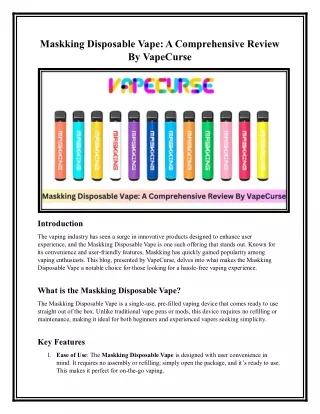 Maskking Disposable Vape : A Comprehensive Review By VapeCurse