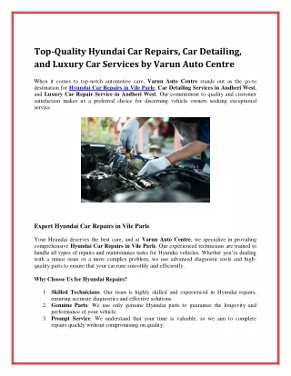 Professional Hyundai Car Repairs in Vile Parle & Car Detailing Services in Andhe