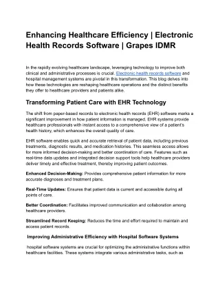 Enhancing Healthcare Efficiency _ Electronic Health Records Software _ Grapes IDMR