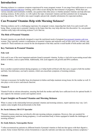 Can Prenatal Vitamins Help with Morning Sickness? Expert Insights Revealed