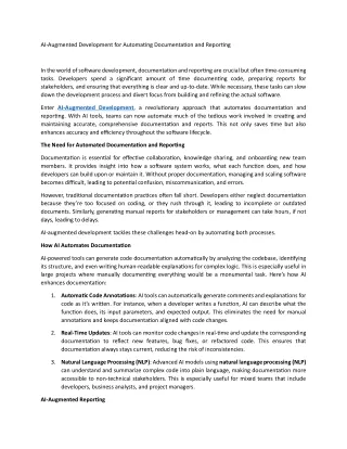 AI-Augmented Development for Automating Documentation and Reporting