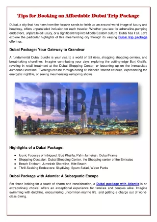 Affordable Dubai Trip Package