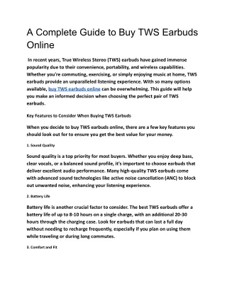 A Complete Guide to Buy TWS Earbuds Online