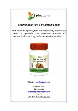 Madhu Kalp Vati  Vitalmedik.com