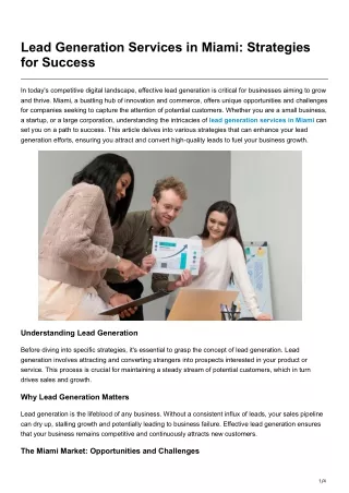 Lead Generation Services in Miami Strategies for Success