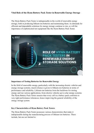 Vital Role of the Hynn Battery Pack Tester in Renewable Energy Storage