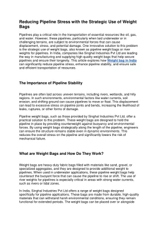 Reducing Pipeline Stress with the Strategic Use of Weight Bags