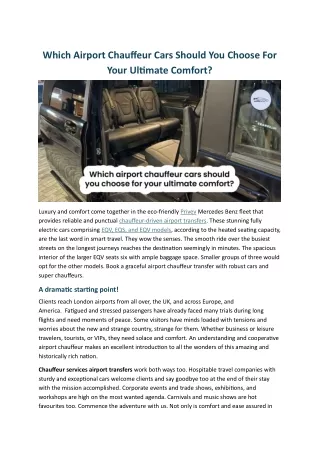 Which Airport Chauffeur Cars Should You Choose For Your Ultimate Comfort