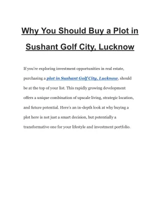 Why You Should Buy a Plot in Sushant Golf City, Lucknow (1)