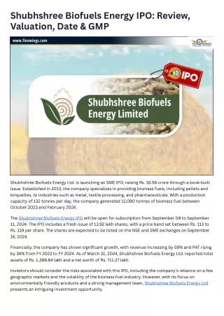 Shubhshree Biofuels Energy IPO Review, Valuation, Date & GMP