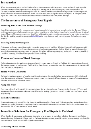 Emergency Roof Repair in Carlsbad: Immediate Solutions for Unexpected Damage