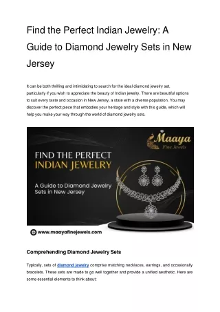 Find the Perfect Indian Jewelry: A Guide to Diamond Jewelry Sets in New Jersey