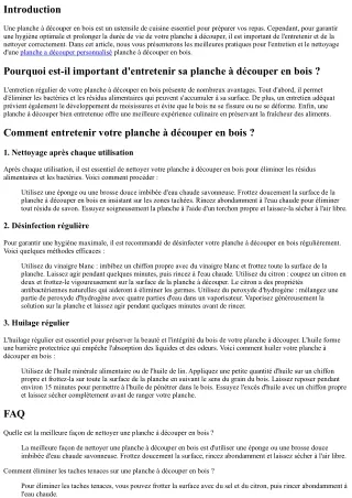 Entretien et Nettoyage d'une Planche à Découper en Bois