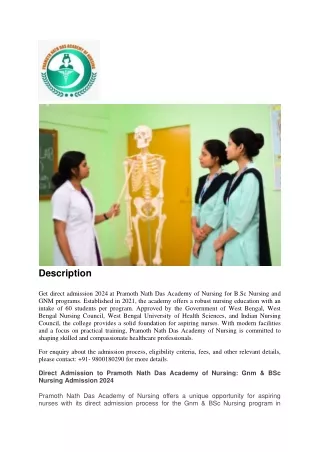 Pramoth Nath Das Academy of Nursing Direct Admission for GNM and BSc Nursing 2024