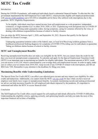 SETC Tax Credit Origin