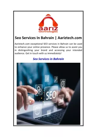 Seo Services In Bahrain  Aariztech.com