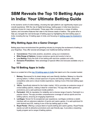 SBM Reveals the Top 10 Betting Apps in India_ Your Ultimate Betting Guide