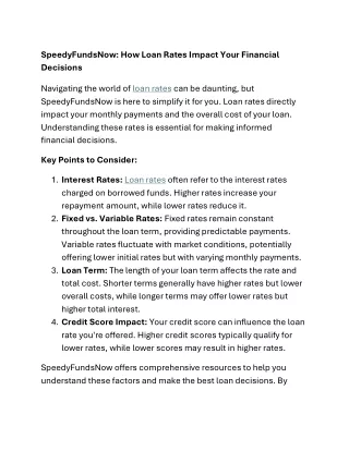 SpeedyFundsNow How Loan Rates Impact Your Financial Decisions