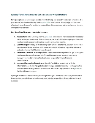 SpeedyFundsNow How to Get a Loan and Why It Matters