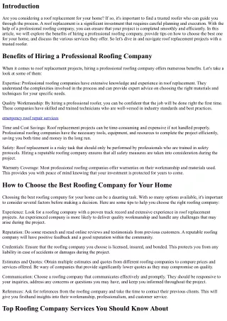 Navigating Roof Replacement Projects with a Trusted Roofer