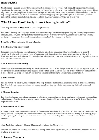 The Best Eco-friendly House Cleaning Solutions in Allentown
