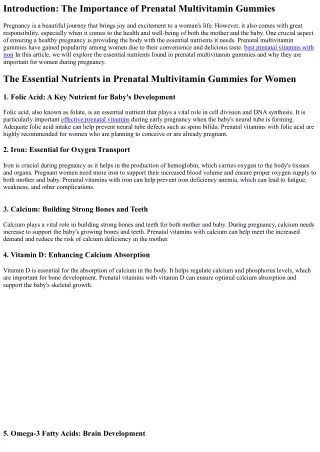 The Essential Nutrients in Prenatal Multivitamin Gummies for Women