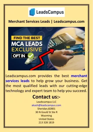 Merchant Services Leads  Leadscampus.com