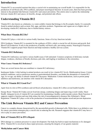 What You Should Know about Vitamin B12 and Cancer Prevention