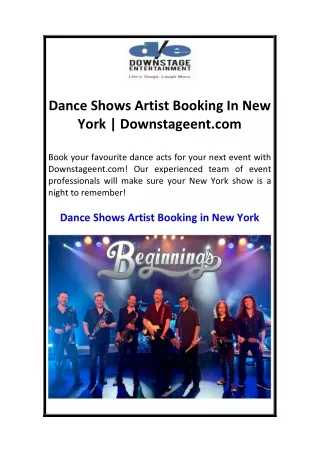 Dance Shows Artist Booking In New York  Downstageent.com