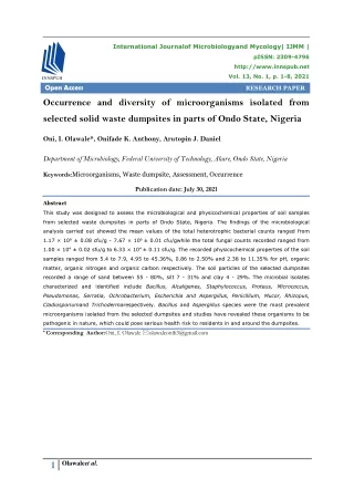 Occurrence and diversity of microorganisms isolated from selected solid waste