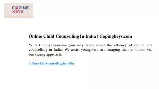 Online Child Counselling In India Copingkeys.com
