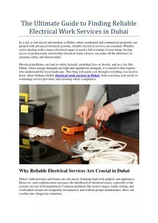 The Ultimate Guide to Finding Reliable Electrical Work Services in Dubai