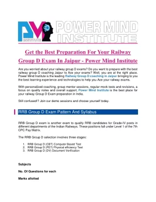 Power Mind Institute - Best Railway Group D Coaching in Jaipur-Railway Coaching